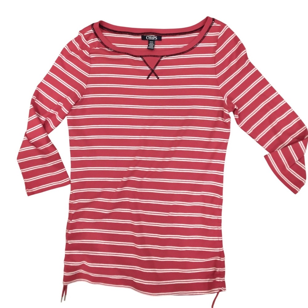 Chaps Active‎ Womens Red White Striped Long Sleeve Top Side Ties Size M